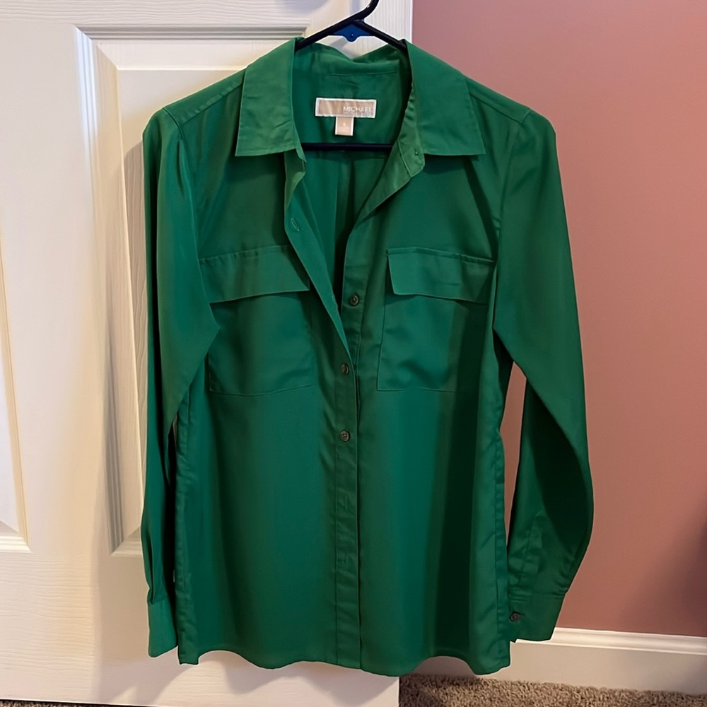Michael Kors Long Sleeve Button Up Blouse Women’s Size Small Green Dressy EUC